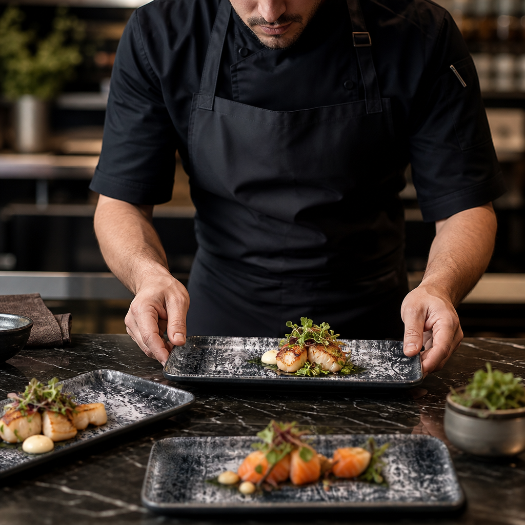 Organic Coupe Rectangular Platter Black China for Contemporary Dining (Pack of 6)
