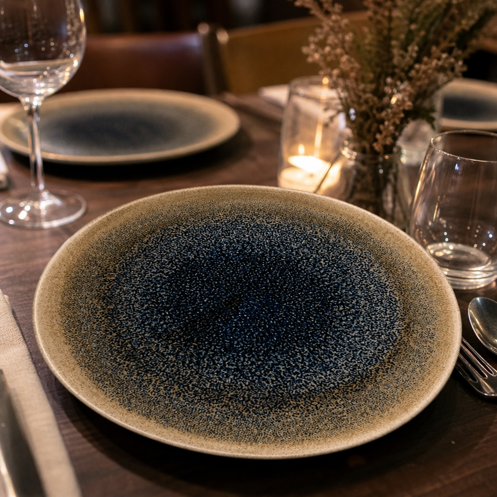 Organic Round Plates Taupe Vitrified Ceramic for Elegant Dining (Pack of 12)
