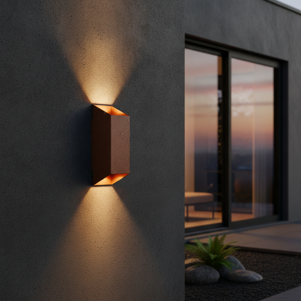 Aluminium Outdoor Wall Light in Rusty Finish for Modern Exteriors