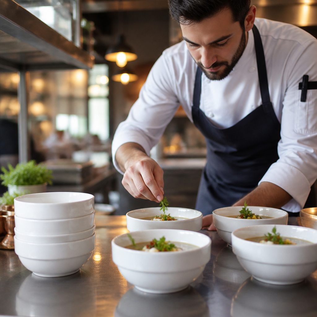 Stackable Bowls 377ml Porcelain for Restaurants & Cafés (Pack of 6)
