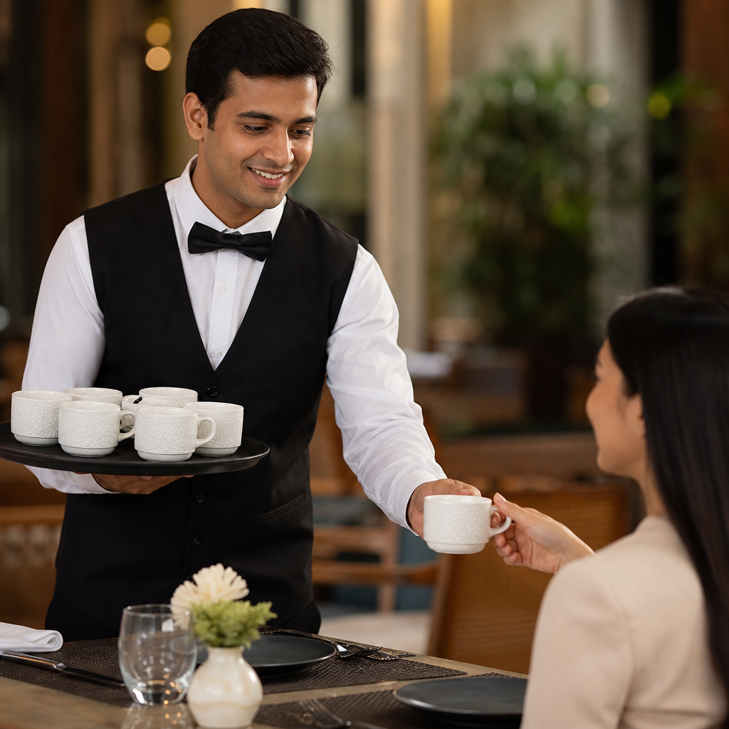 Stacking Cups 90ml White Vitrified Ceramic for Hospitality (Pack of 12)