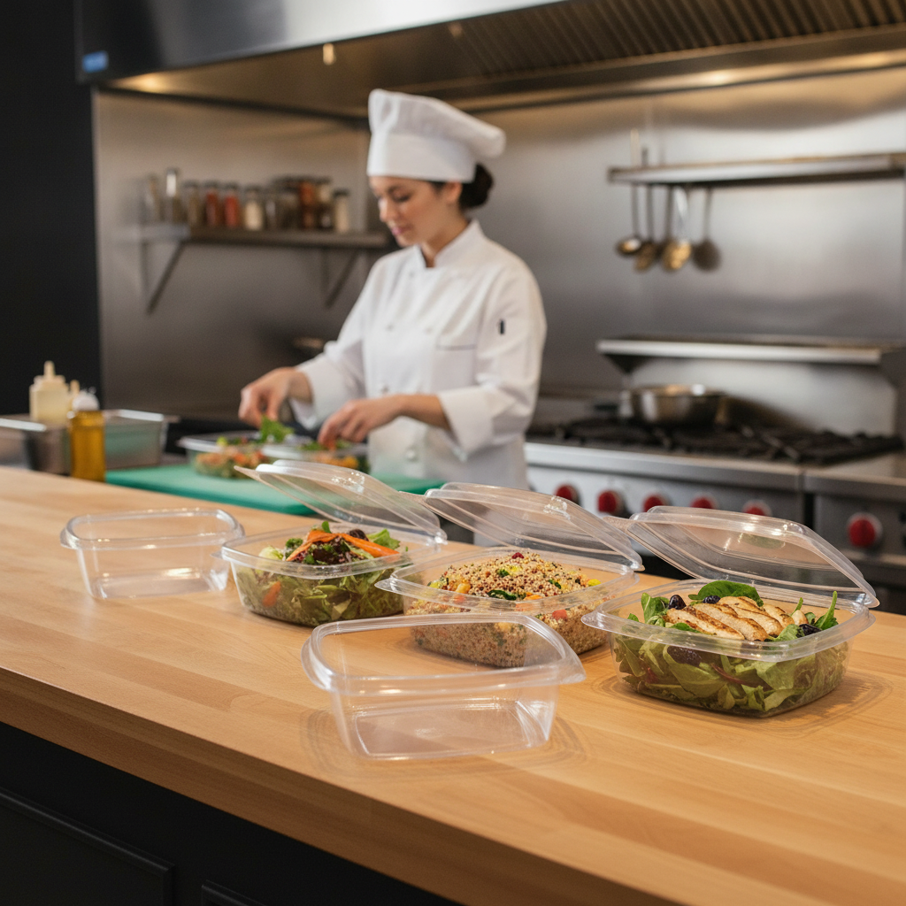 PLA Hinged Deli Containers 8oz for Takeout & Delivery (Pack of 300)