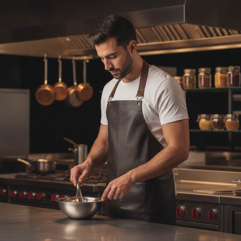 Coated Cotton Denim Bib Apron Black for Modern Venues