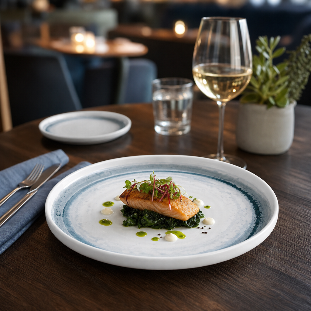 Walled Plates Blue White China for Professional Use (Pack of 6)