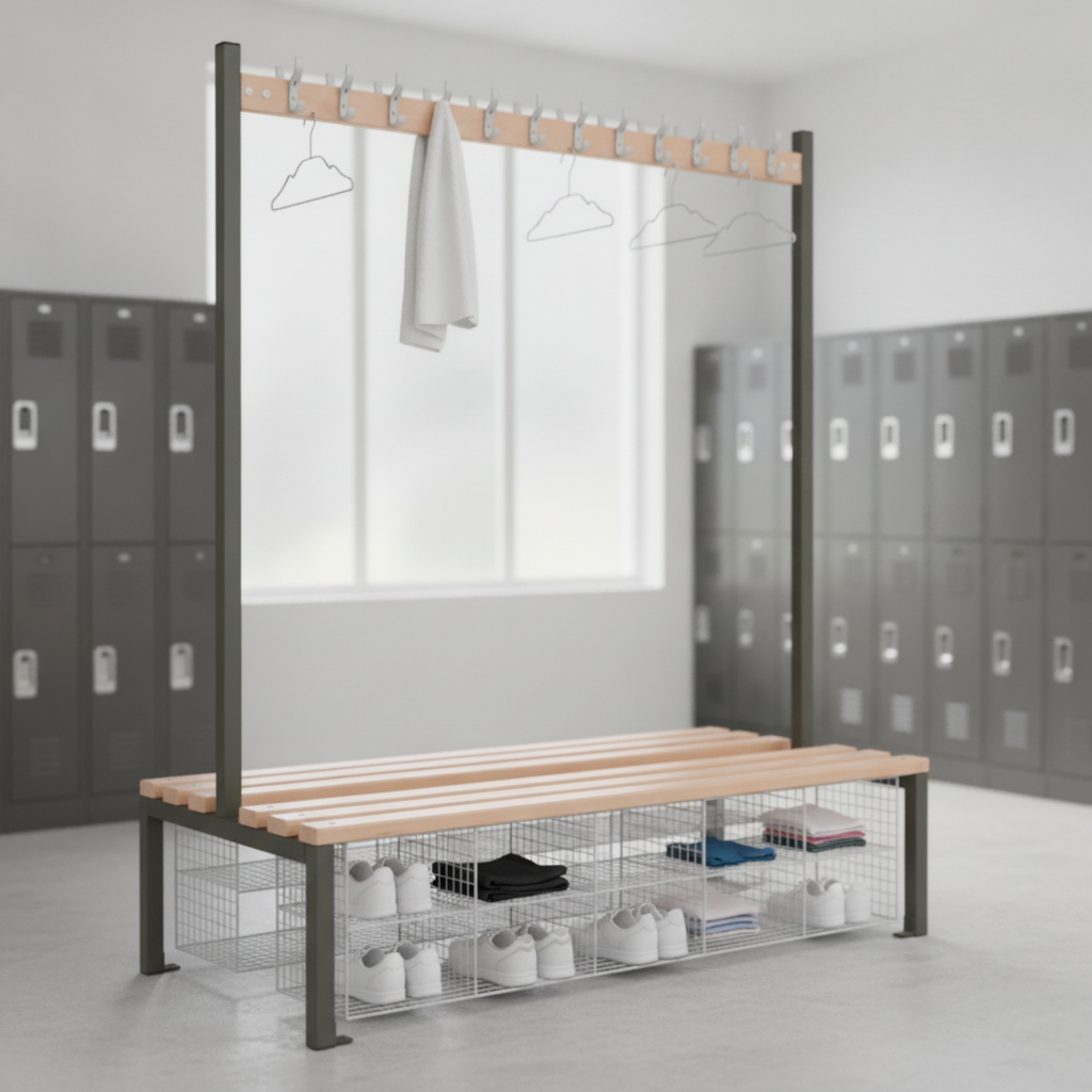 Powder Coated Steel Double-Sided Island Seating for Changing Rooms