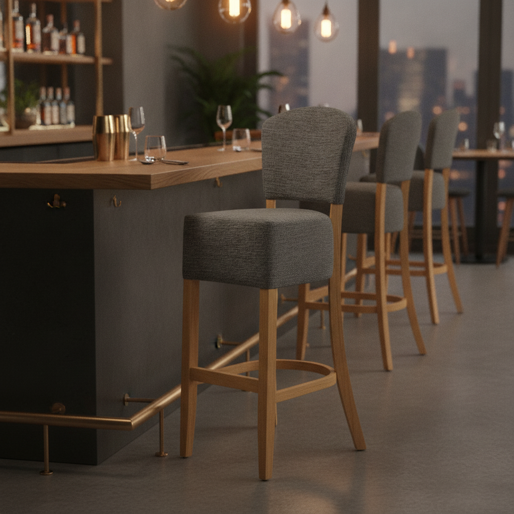 Rubber Wood Bar Chair with Shetland Smoke Upholstery 1175mm for Commercial Use