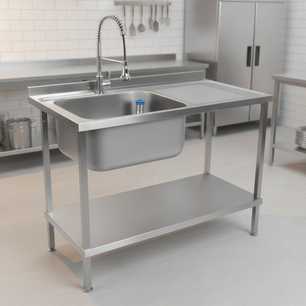 304 Stainless Steel Double Sink Unit 1000mm for Commercial Kitchens
