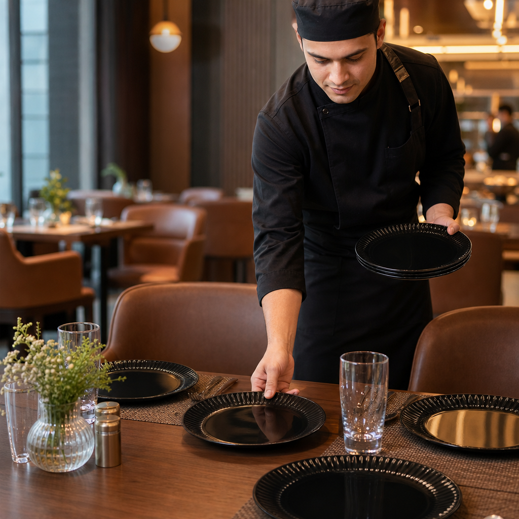 Tempered Dinner Plates 250mm Black Glass for Casual Dining (Pack of 24)