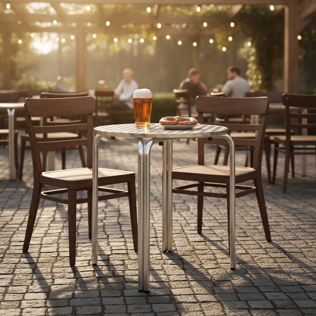 Stainless Steel and Aluminium Round Bistro Table 600mm for Cafés & Beer Gardens