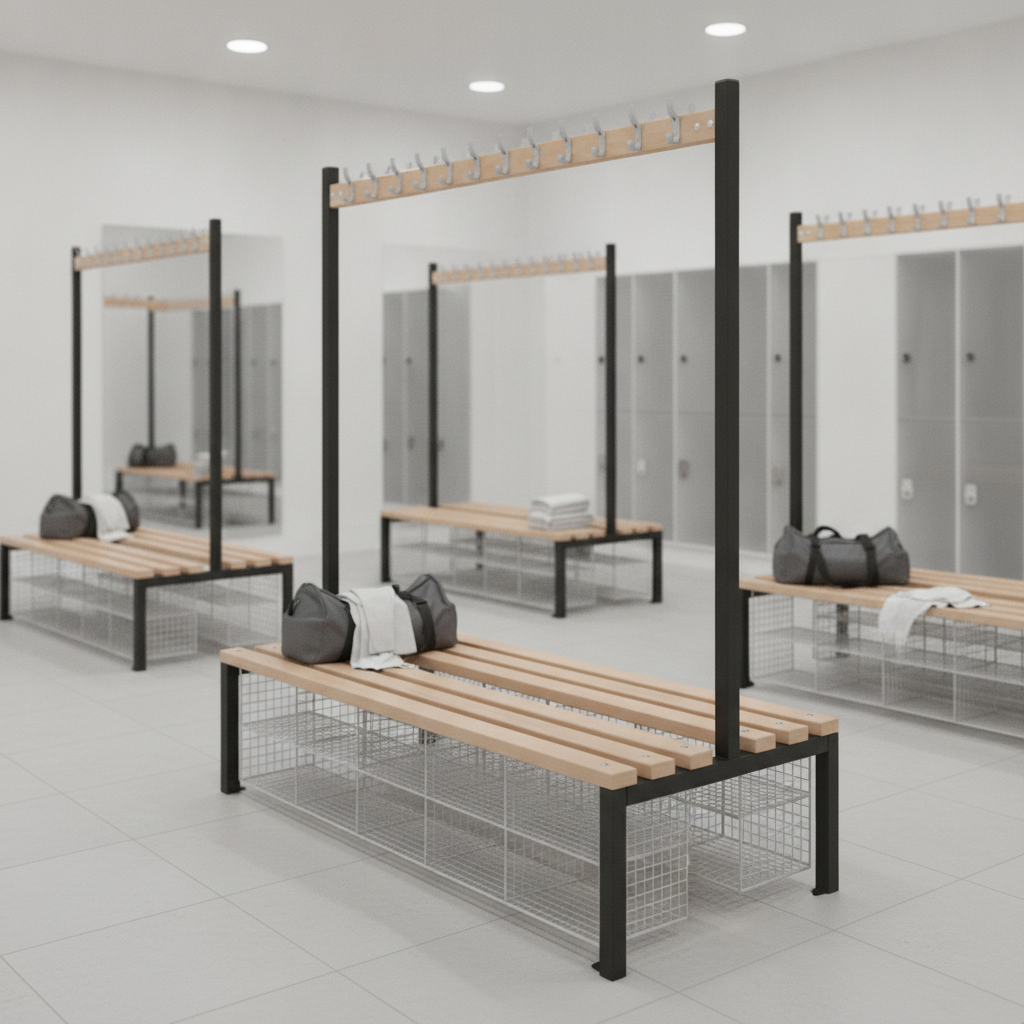 Powder Coated Steel Double-Sided Island Seating for Changing Rooms