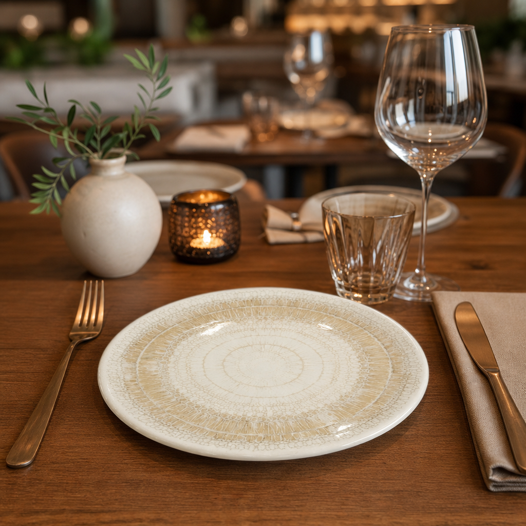 Coupe Plates Beige Ceramic for Contemporary Table Settings (Pack of 12)