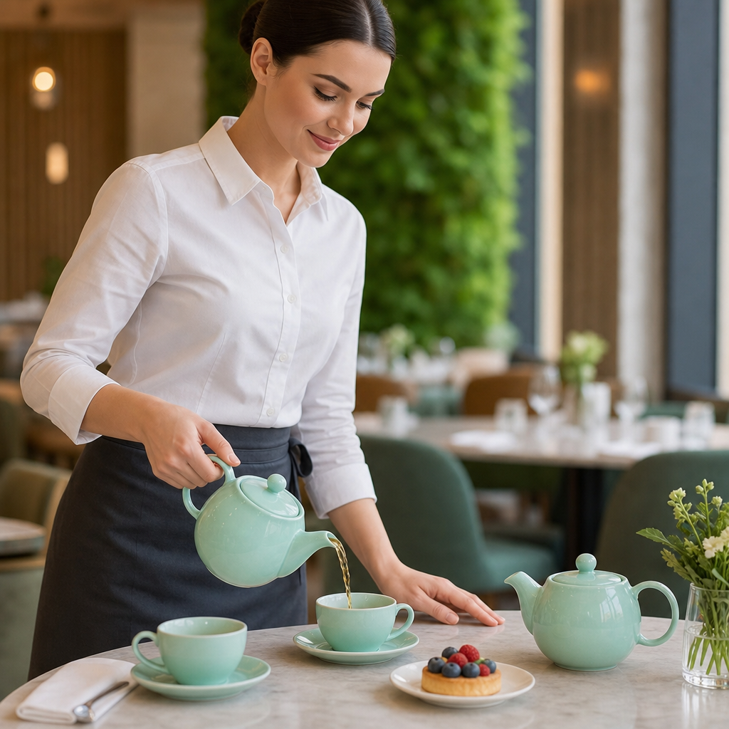 Stoneware Green Teapot 450ml for Table Service (Pack of 2)