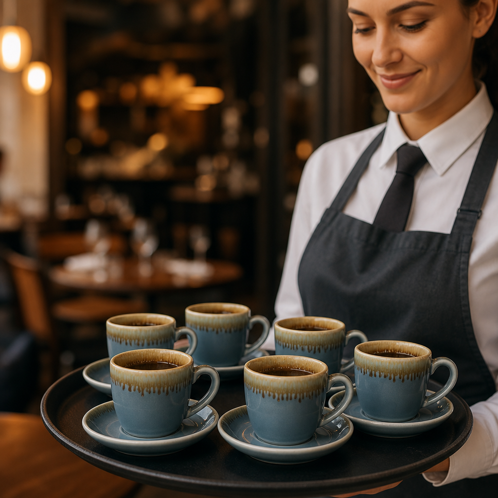 Porcelain Espresso Cups Ocean Blue 85ml for Coffee Service (Pack of 6)
