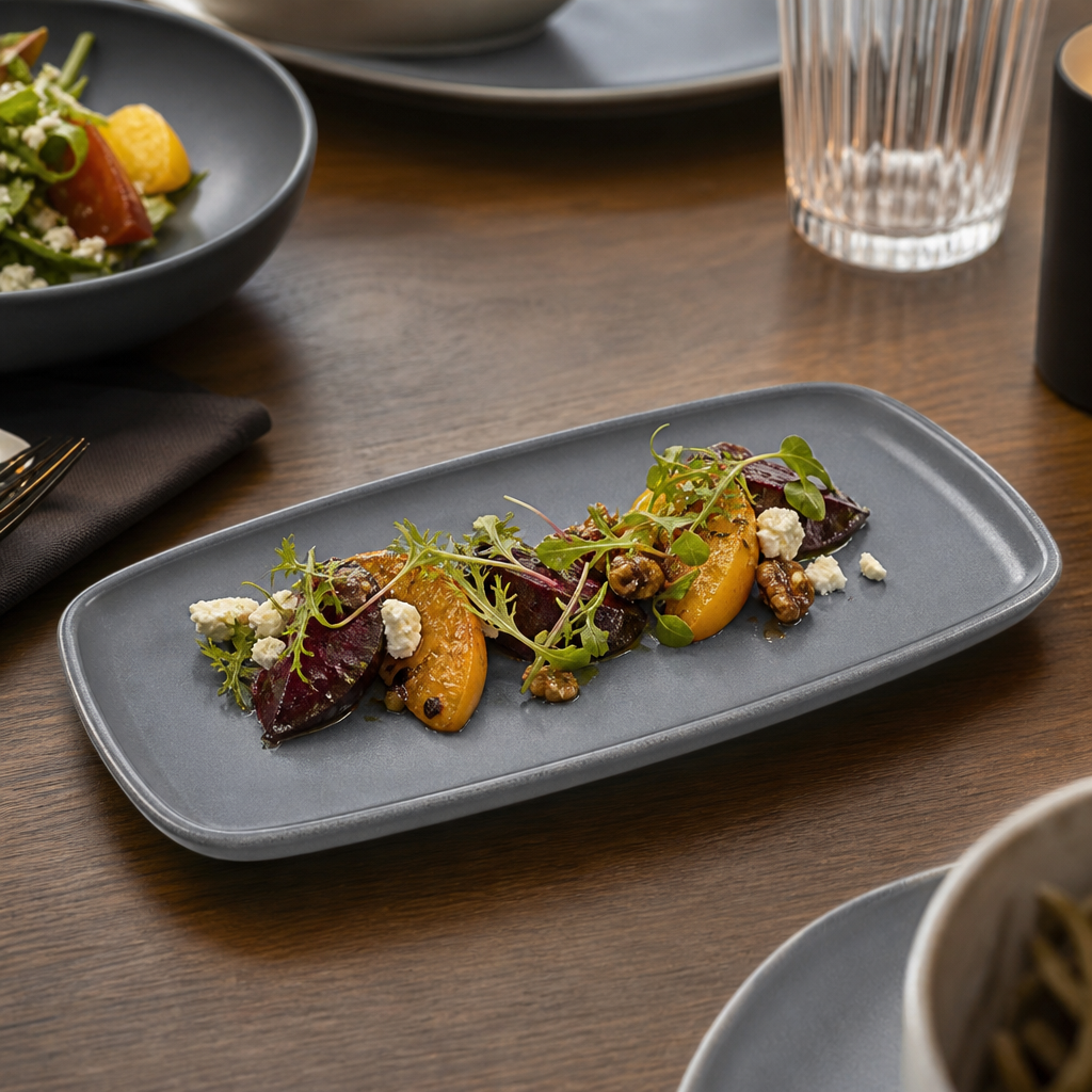 Oblong Plates 287x146mm Grey Vitrified Ceramic for Stylish Dining (Pack of 6)
