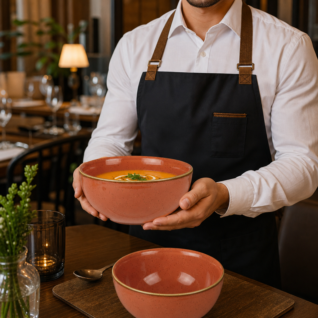 Spiced Soup Bowls 630ml Orange Vitrified Ceramic for Catering (Pack of 12)