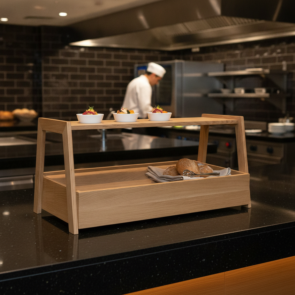 Oiled Oak Two-Tier Etagère 540mm for Elegant Culinary Displays