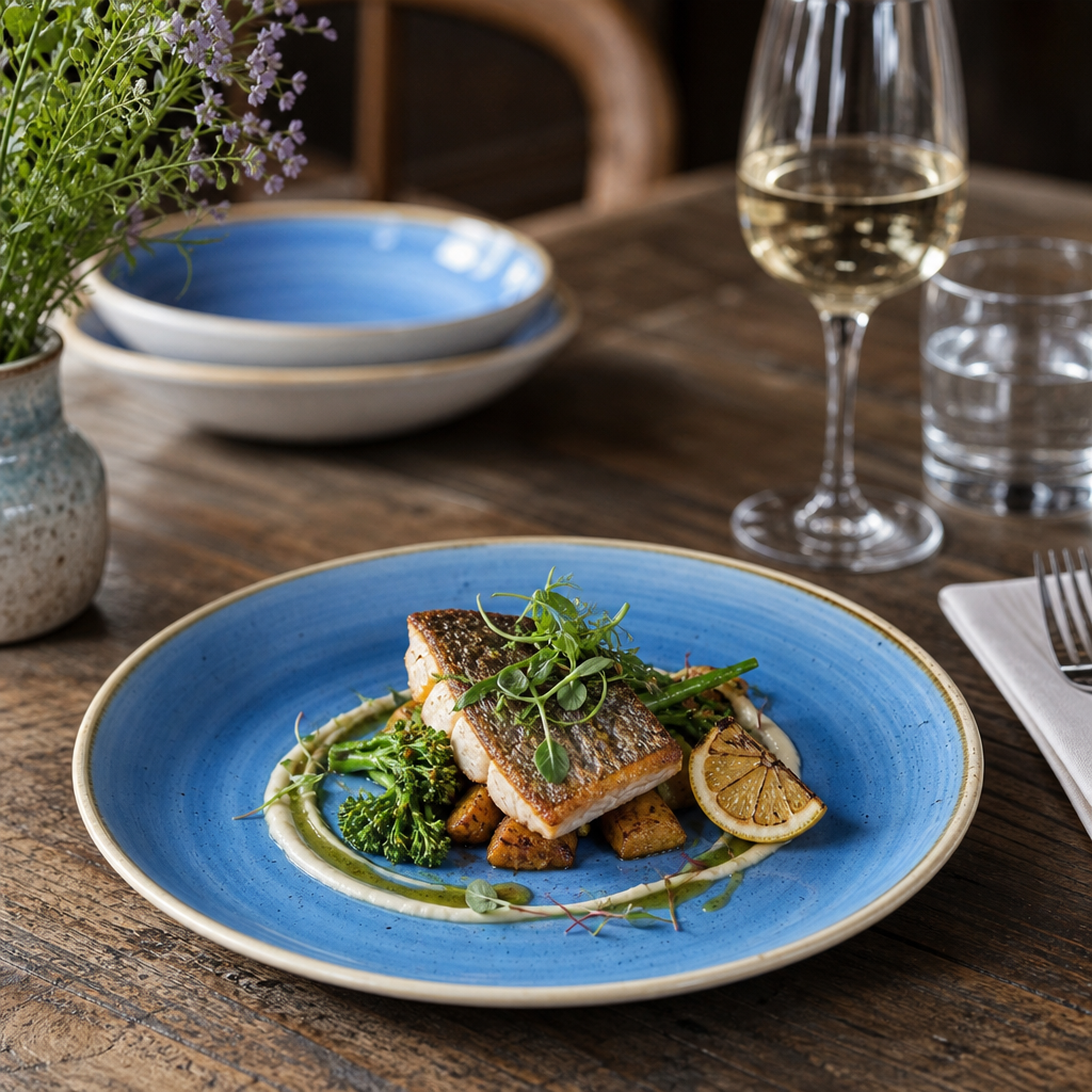 Round Coupe Plates Blue Vitrified Ceramic for Rustic Table Settings (Pack of 12)