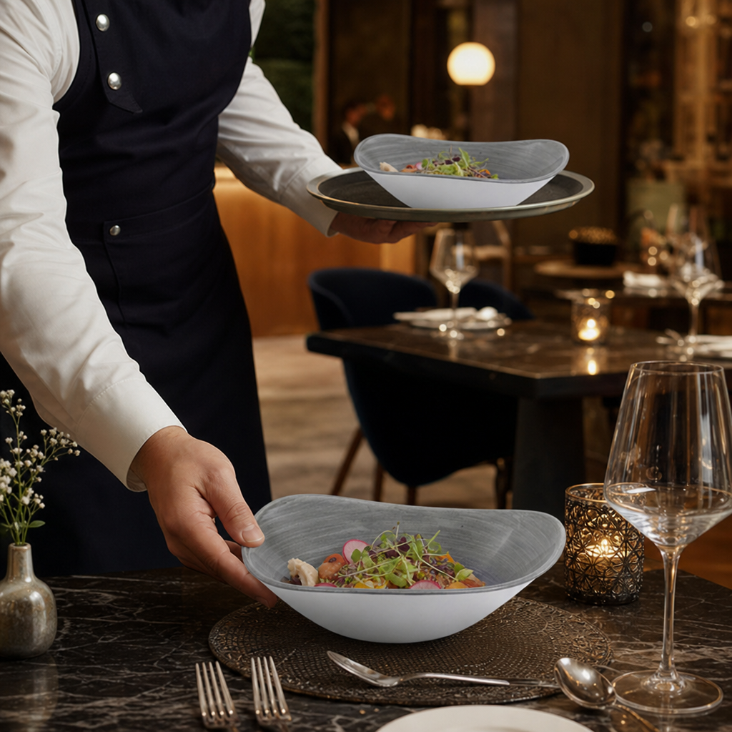Bowls 600ml Grey Vitrified Porcelain for Dining Tables (Pack of 12)
