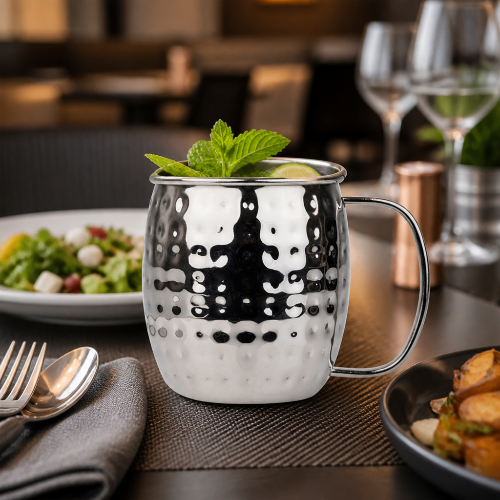 Hammered Stainless Steel Mug 440ml for Home & Professional Bars
