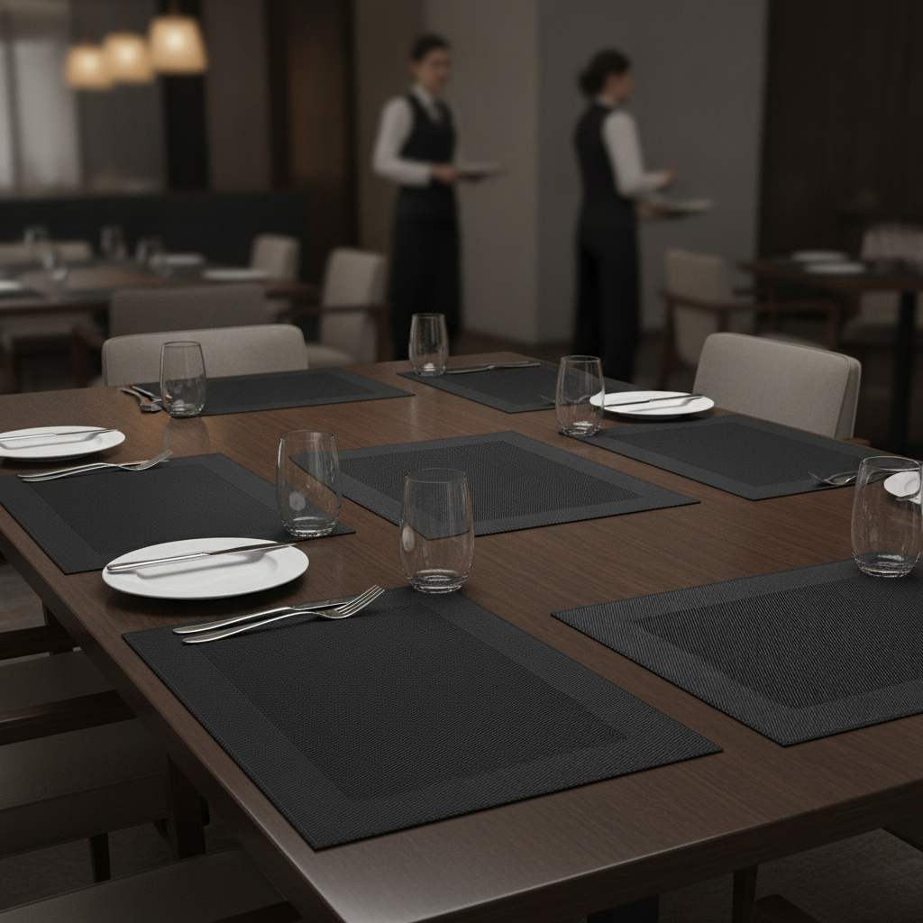 PVC Placemat Black 450x330mm for Dining Tables (Pack of 6)