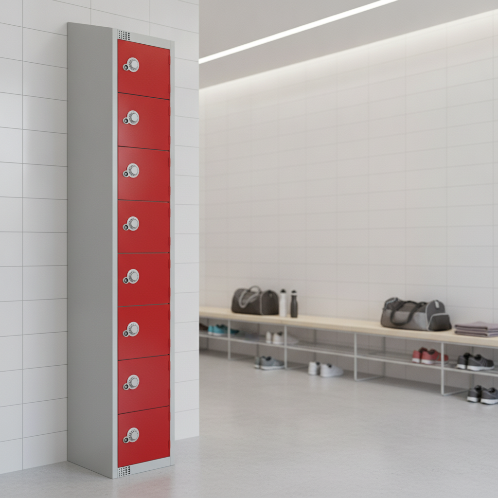Powder Coated Steel Red Door Lockers 300mm Deep for Changing Rooms