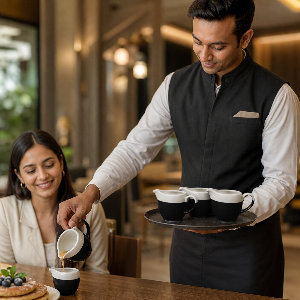 Super Vitrified Ceramic Jugs in Onyx Black 110ml for Stylish Beverage Service (Pack of 4)