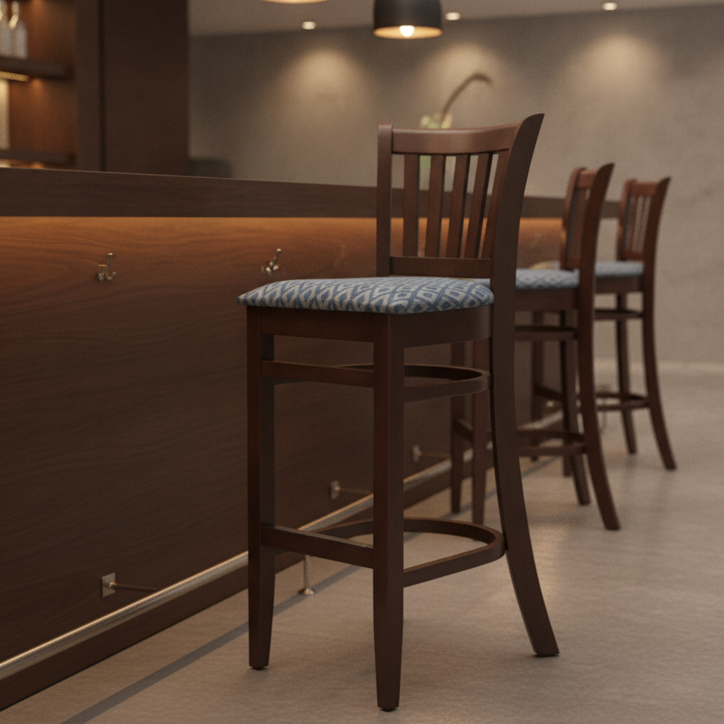 Rubber Wood Blue Bar Chair 1010x410mm for Hospitality Settings