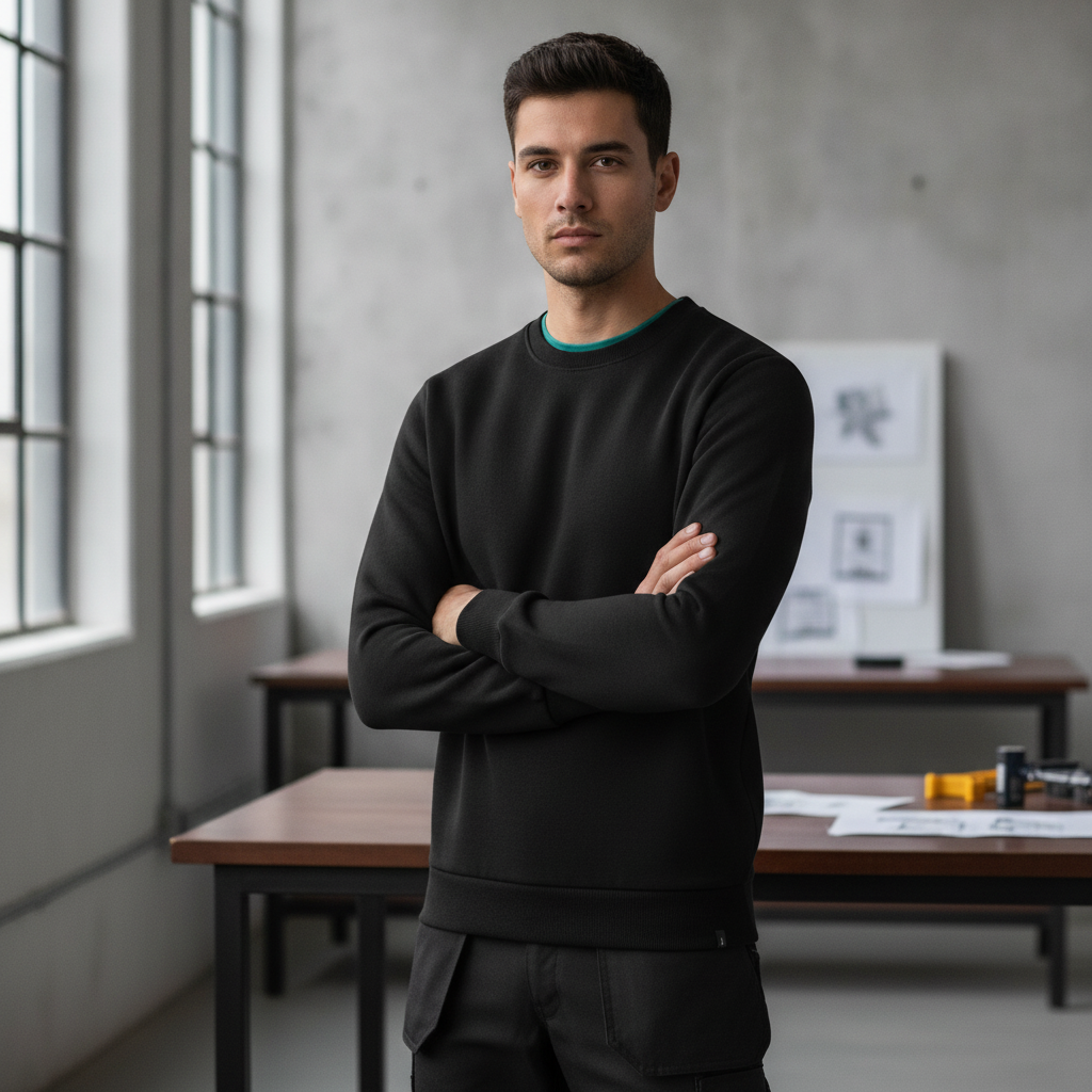 Organic Cotton Black Sweatshirt for Workwear