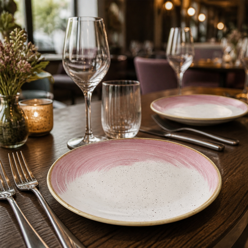 Coupe Plates Pink Vitrified Ceramic for Dining Experiences (Pack of 12)