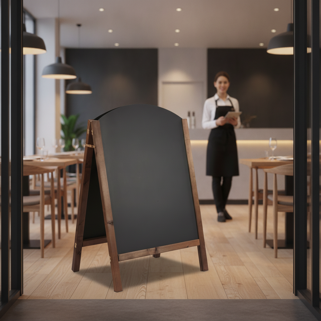 Wood A-Board with Curved Top for Displaying Menus
