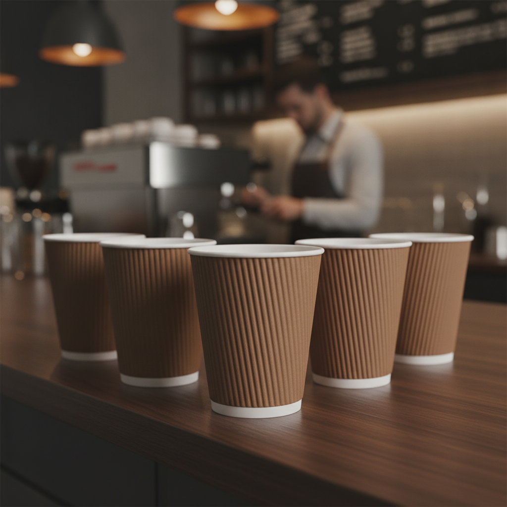 Cardboard Ripple Wall Coffee Cups 340ml for Hot Drinks (Pack of 25)