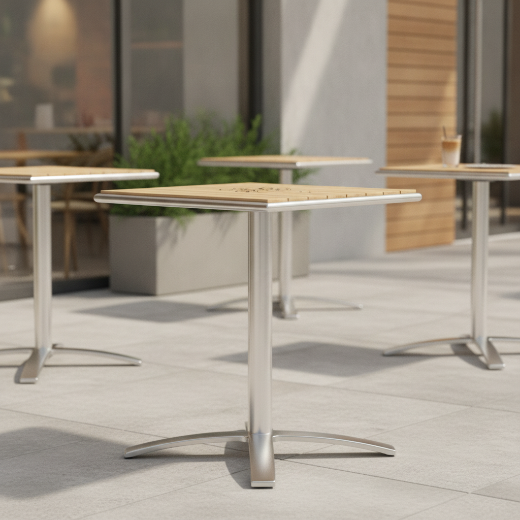 Aluminium & Ash Wood Flip Top Bistro Table 600mm for Cafés