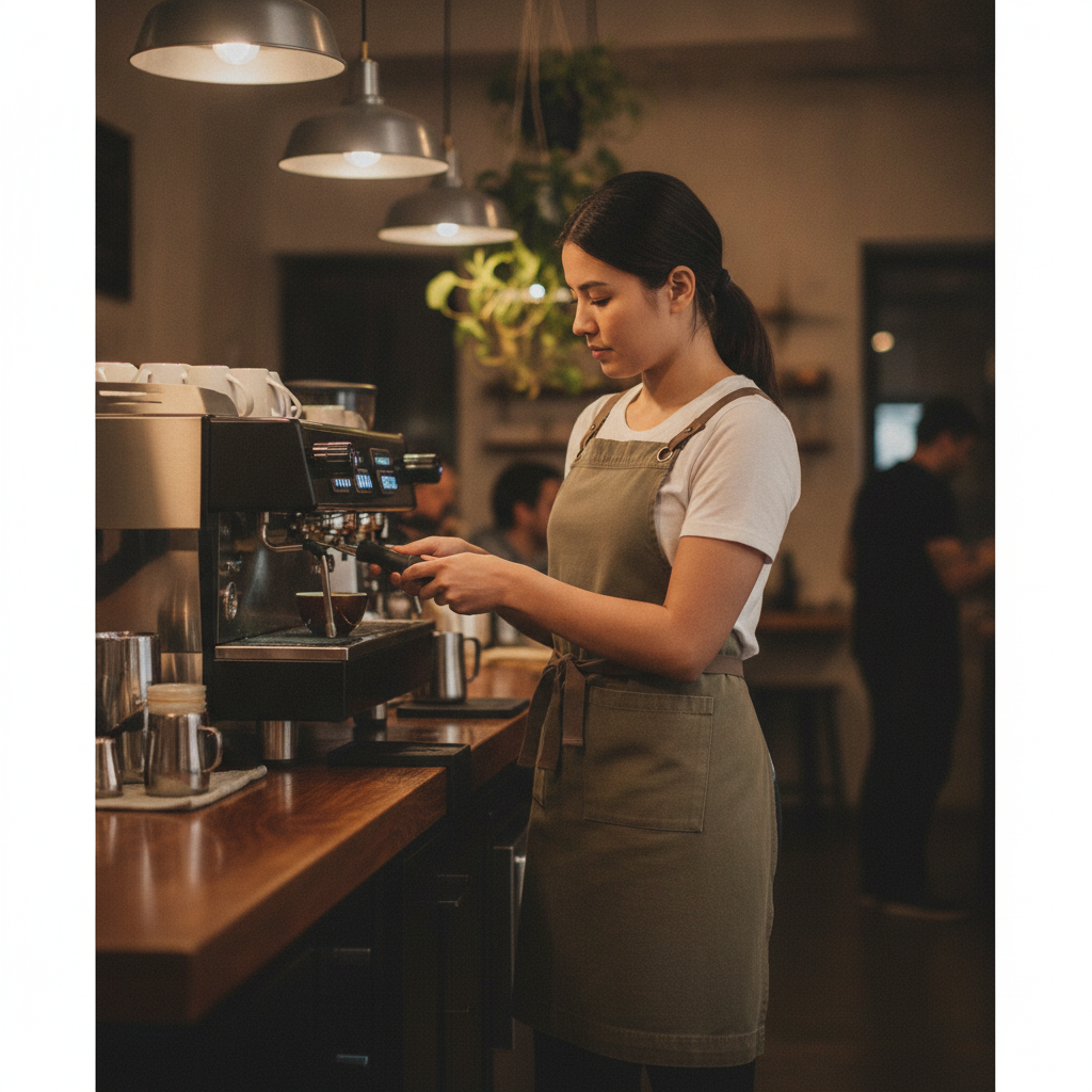 Cotton Canvas Bib Apron Khaki for Artisan Cafés & Breweries