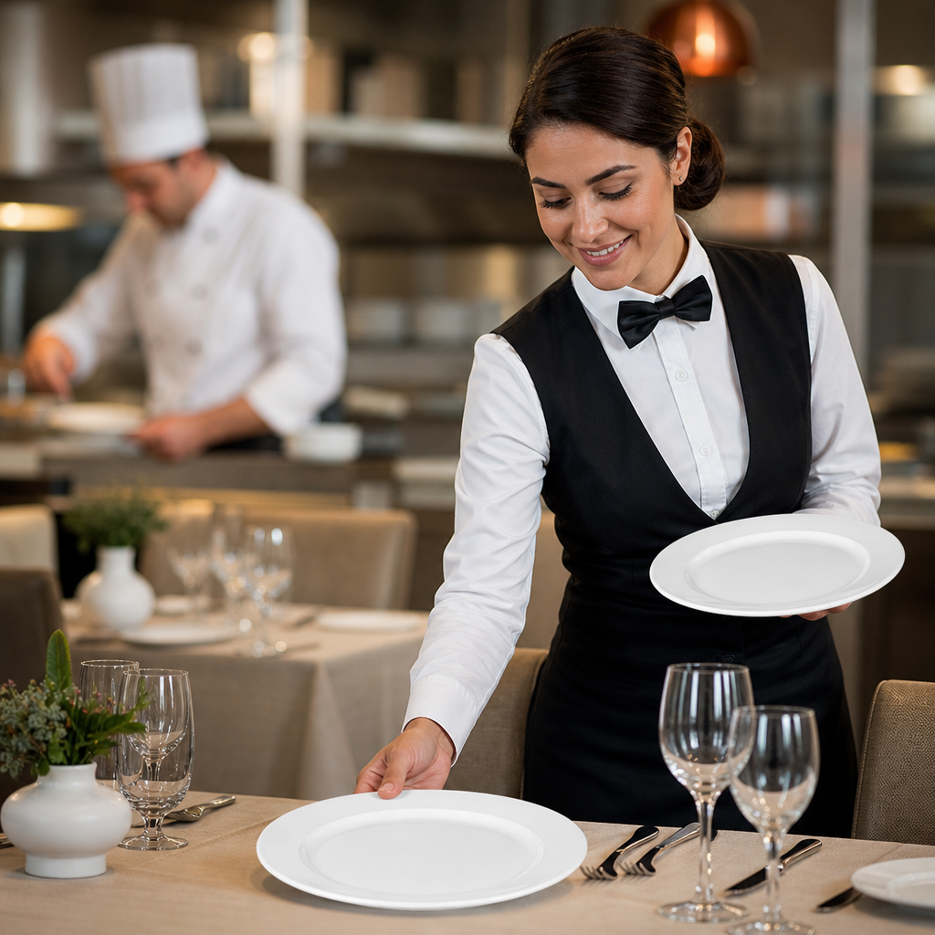 Footed Rimmed Plates 260mm Vitrified Ceramic for Healthcare Use (Pack of 6)