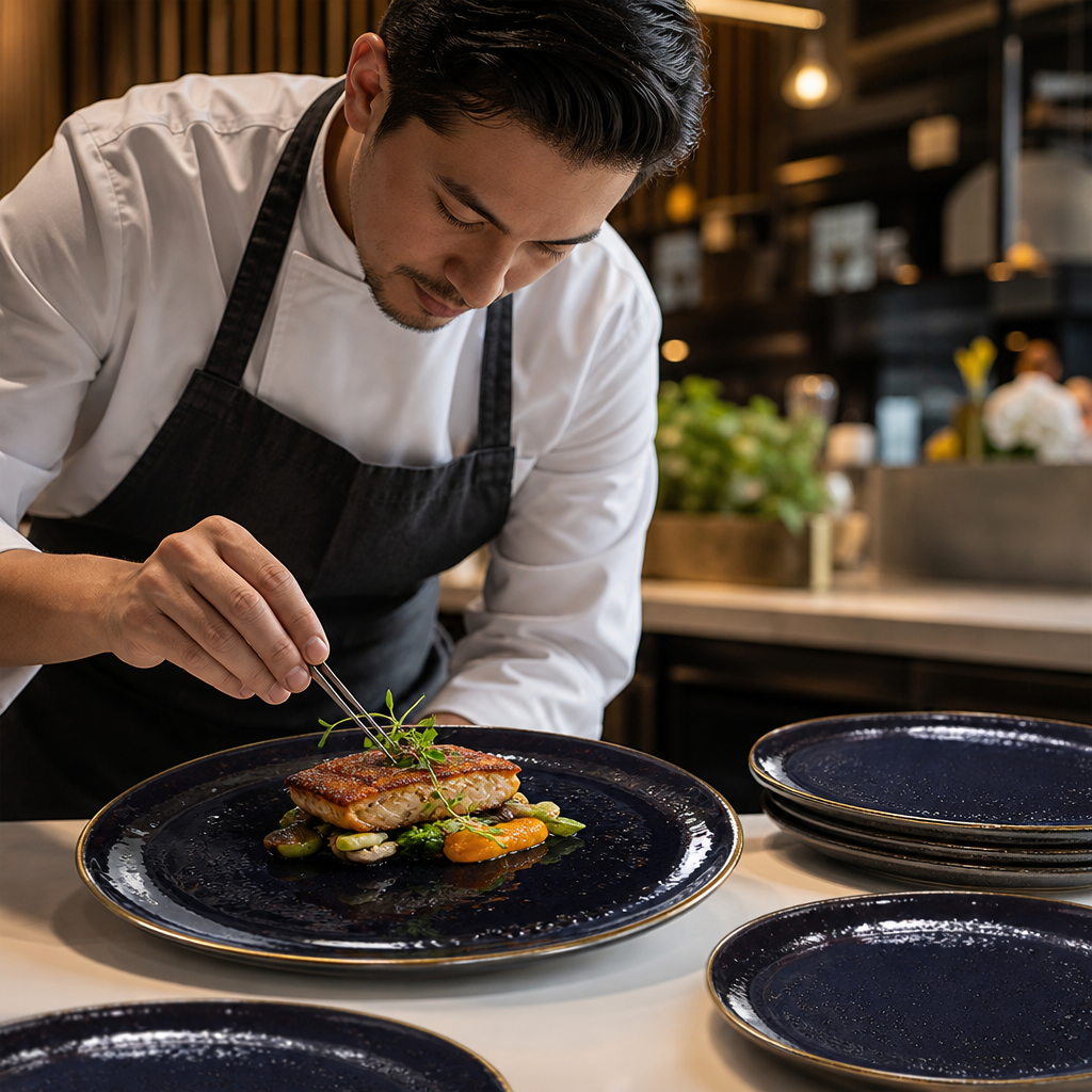 Plates 250mm Black Porcelain for Stylish Dining (Pack of 12)