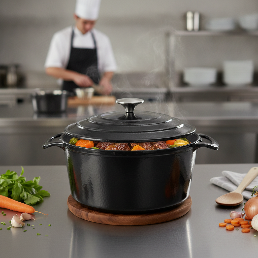 Cast Iron Round Casserole Dish 4L for Professional Kitchens