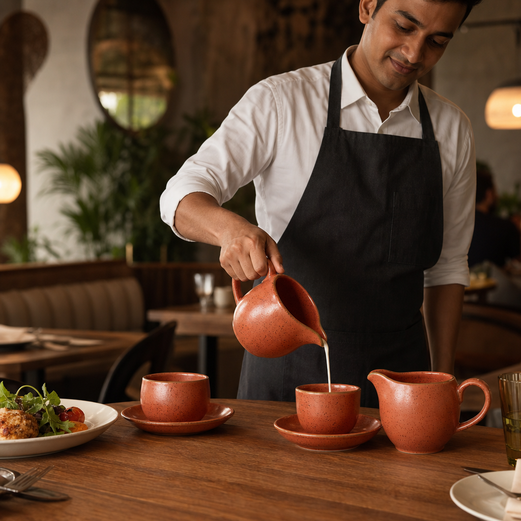Spiced Orange Super Vitrified Ceramic Milk Jugs for Dining Tables (Pack of 4)