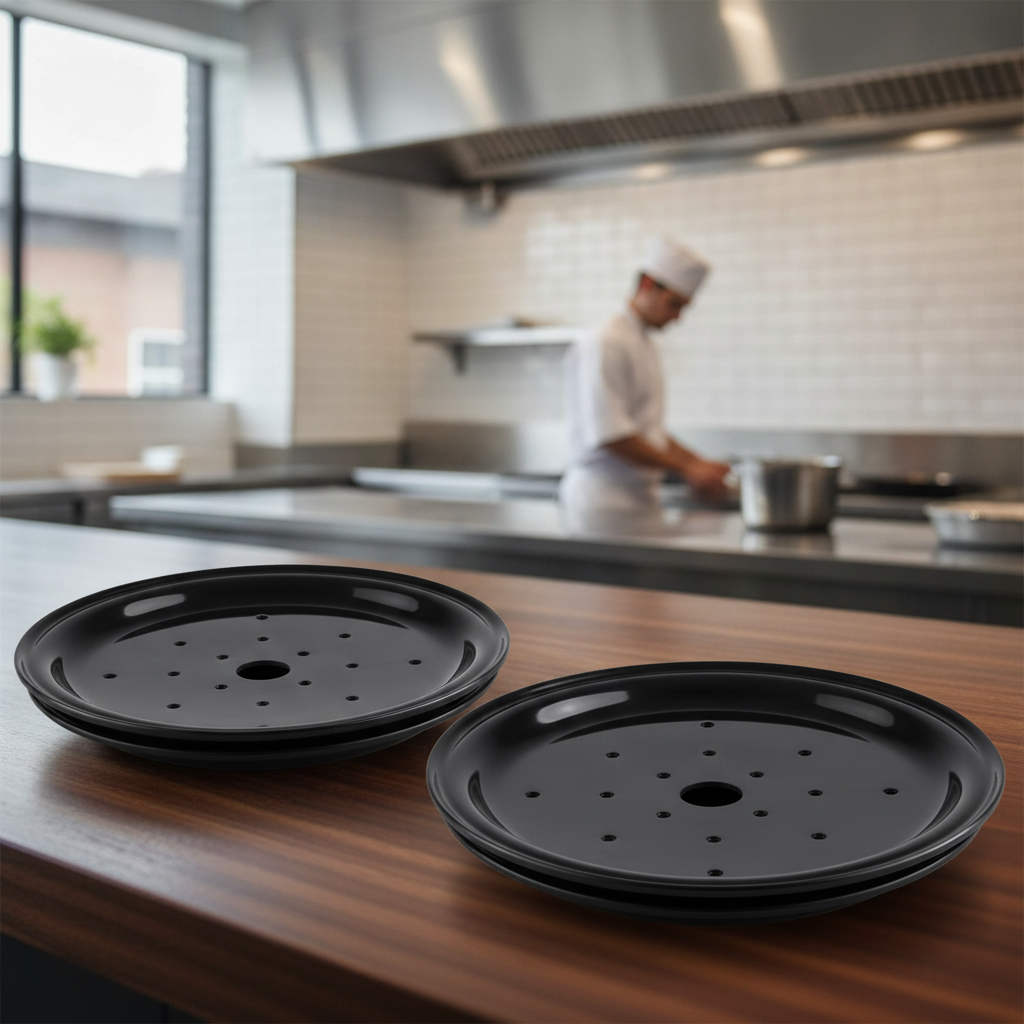 Melamine Black Bowl with Drip Tray Insert 255mm for Food Presentation (Pack of 2)