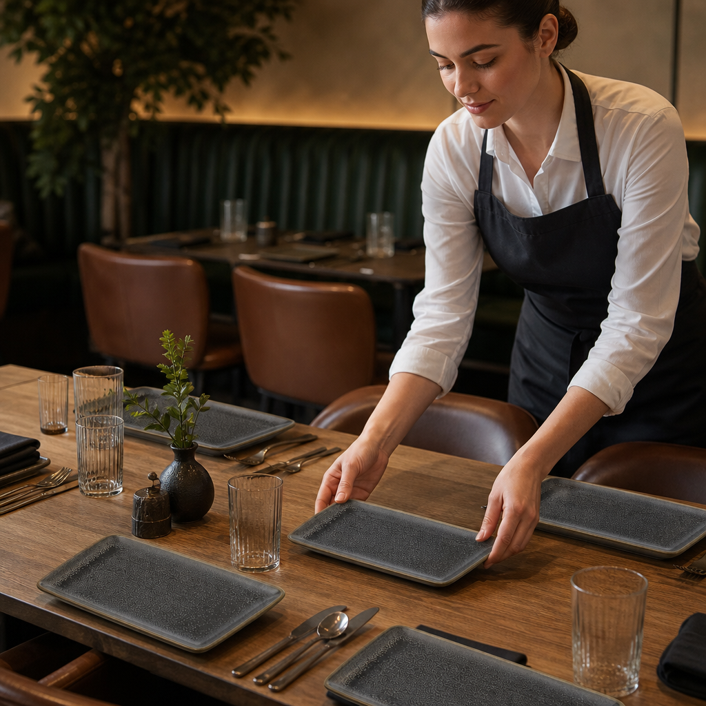 Rectangular Trays 272x125mm Vitrified Stoneware for Dining Tables (Pack of 6)