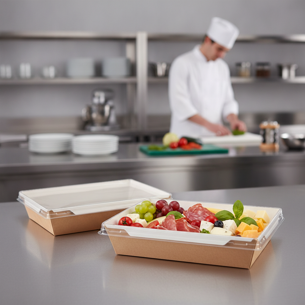 Paperboard Food Trays with Lid 1000ml for Delis & Supermarkets