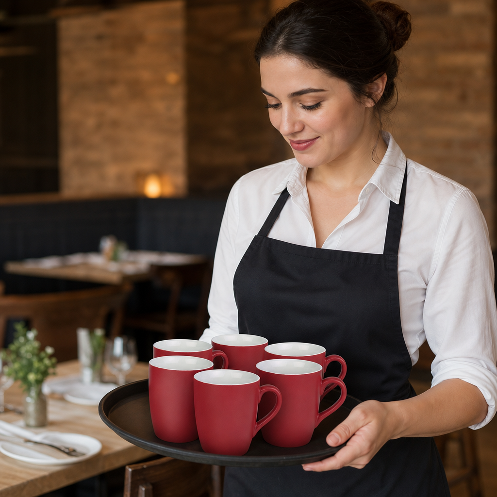Mugs 340ml Red Porcelain for Casual Dining (Pack of 6)