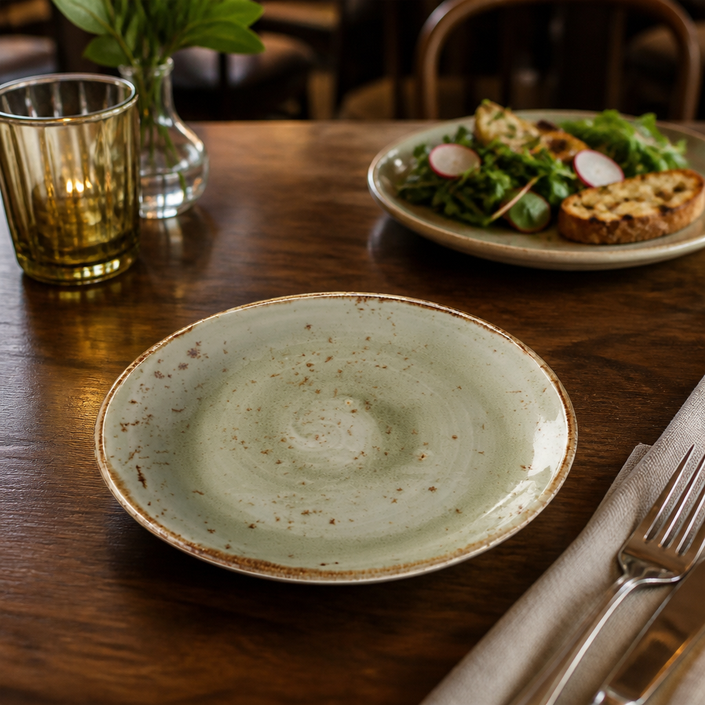 Plates 155mm Green Porcelain for Casual Cafés & Restaurants (Pack of 12)