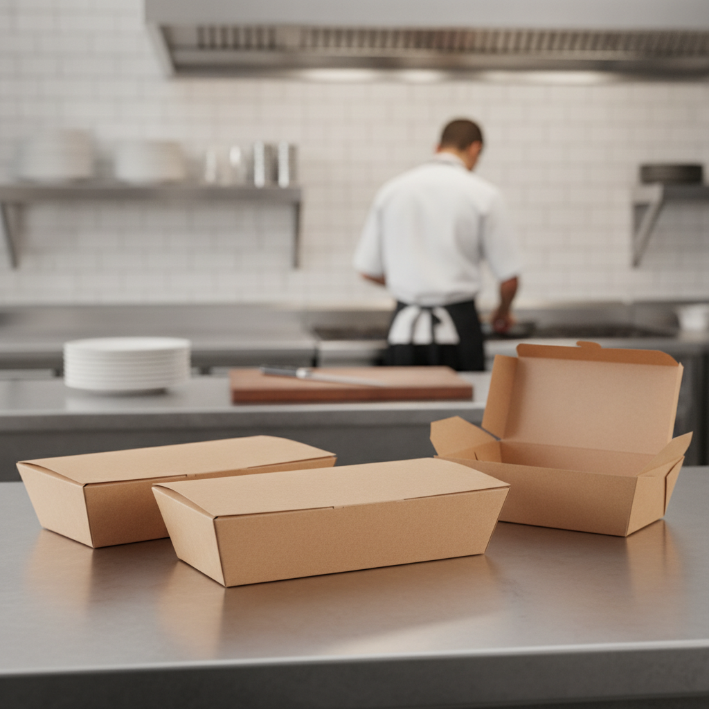 Compostable Kraft Food Boxes 250mm for Takeaway Services (Pack of 150)