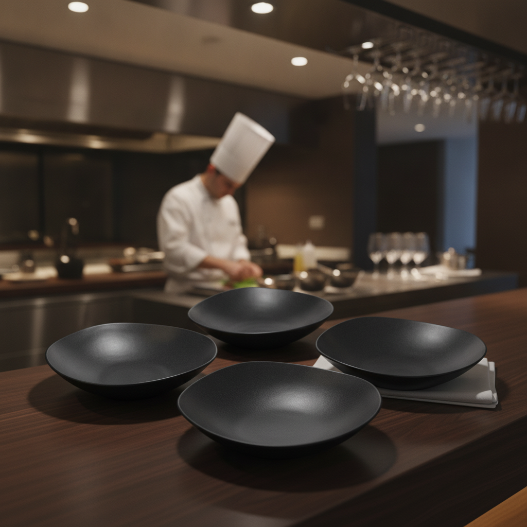 Melamine Granite Black Bowls 320mm for Buffet Tables (Pack of 4)