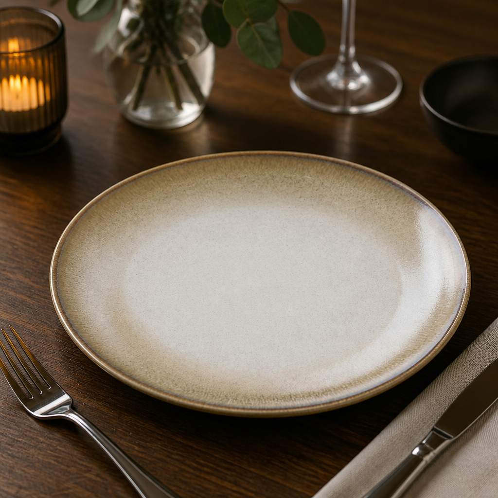 Stoneware Coupe Plates with Taupe Reactive Glaze for Elegant Dining (Pack of 6)