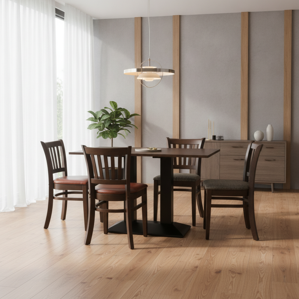 Rubber Wood Dining Table with 4 Chairs 750mm for Dining Rooms