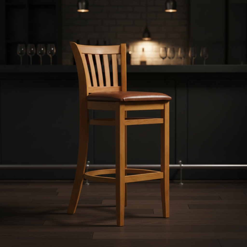 Rubberwood Bar Chair with Tan Seat 1100mm for Commercial Use