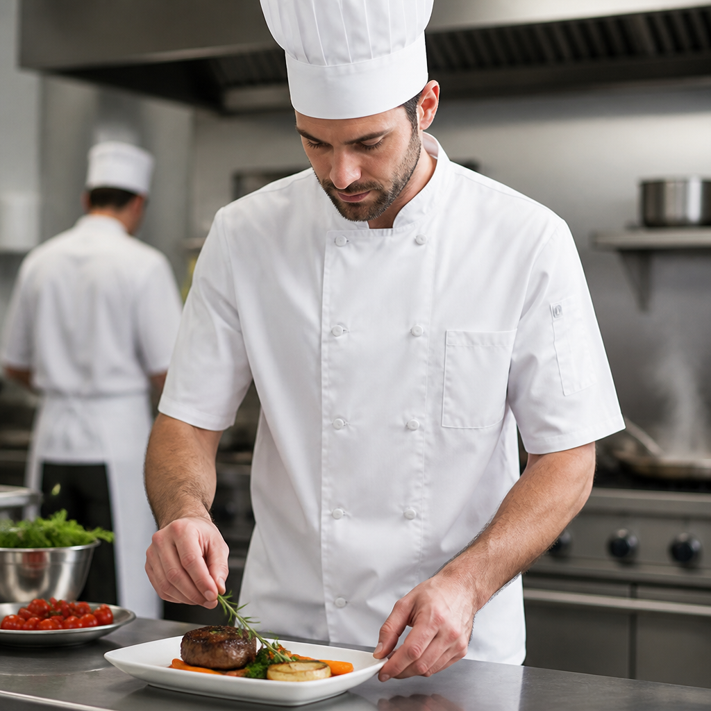White Polycotton Chef Jacket with Cool Vent Technology for Professional Kitchens