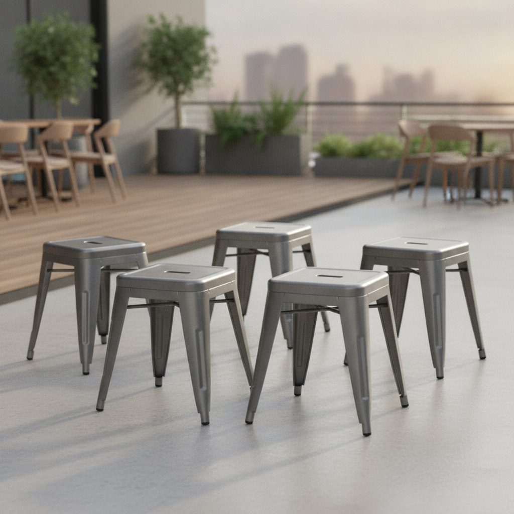 Galvanised Steel Low Stools 460x400mm for Indoor & Outdoor Use (Pack of 4)
