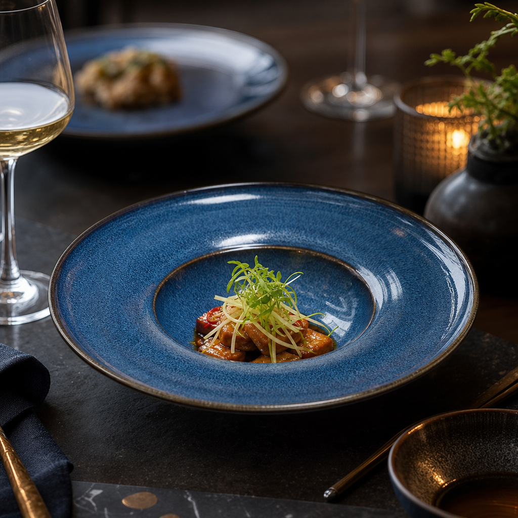 Wabi Sabi Rimmed Coupe Bowls Indigo 240mm for Elegant Dining